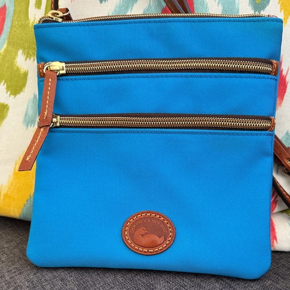 Dooney & Bourke Blue Crossbody Bag with Brown Accents triple zip - Picture 3 of 7